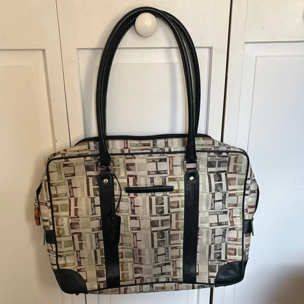 Mario Hernández brief case Patterned Canvas  with  leather trims
